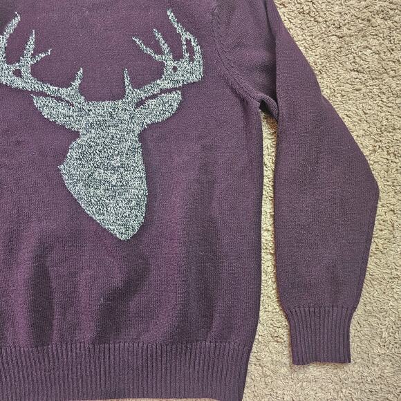 Urban Pipeline Sweater Mens Medium Purple Crewneck Pullover Deer Head Cotton - Picture 3 of 12